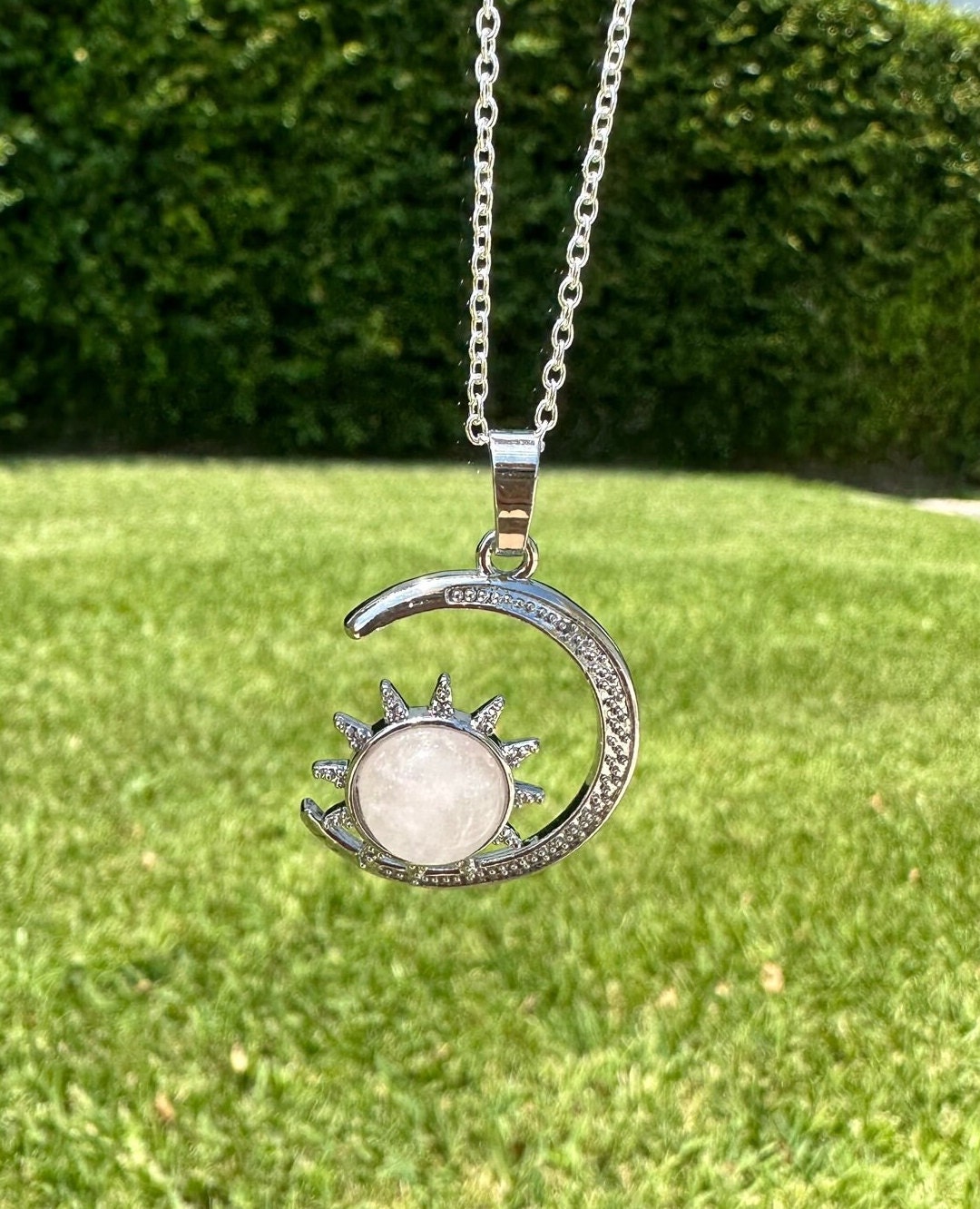 Rose Quartz Crescent Sun Necklace