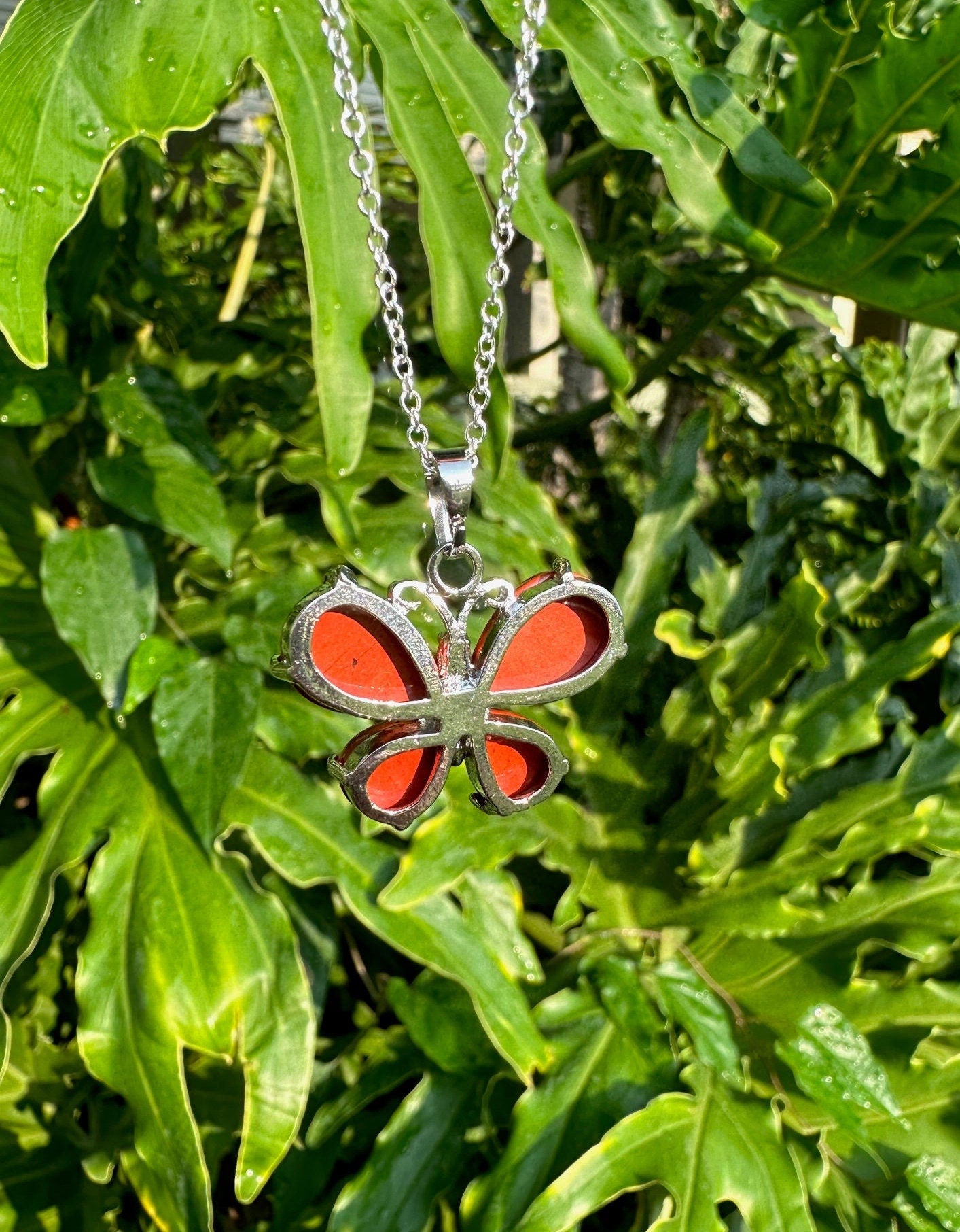 Red Jasper Butterfly Pendant Necklace