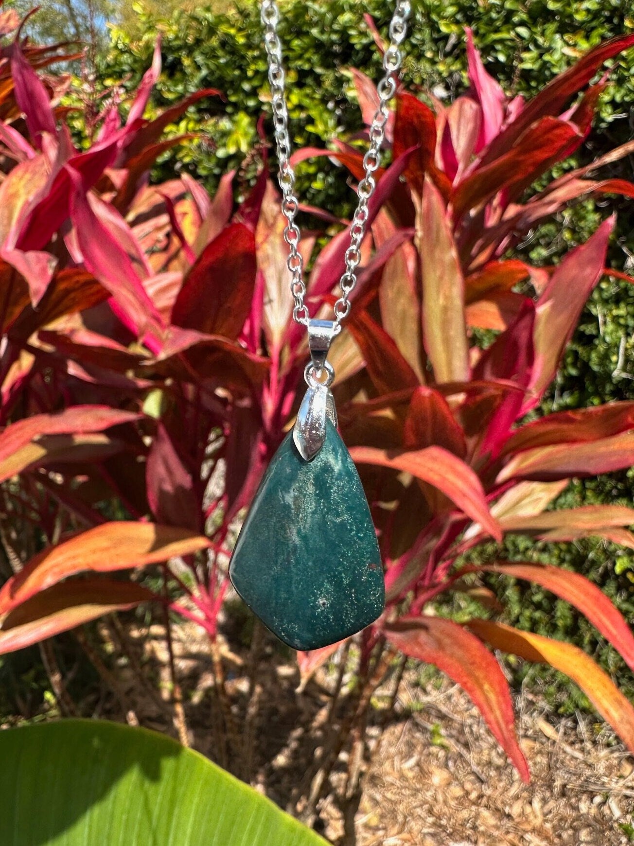 Indian Bloodstone Shield Pendant Necklace