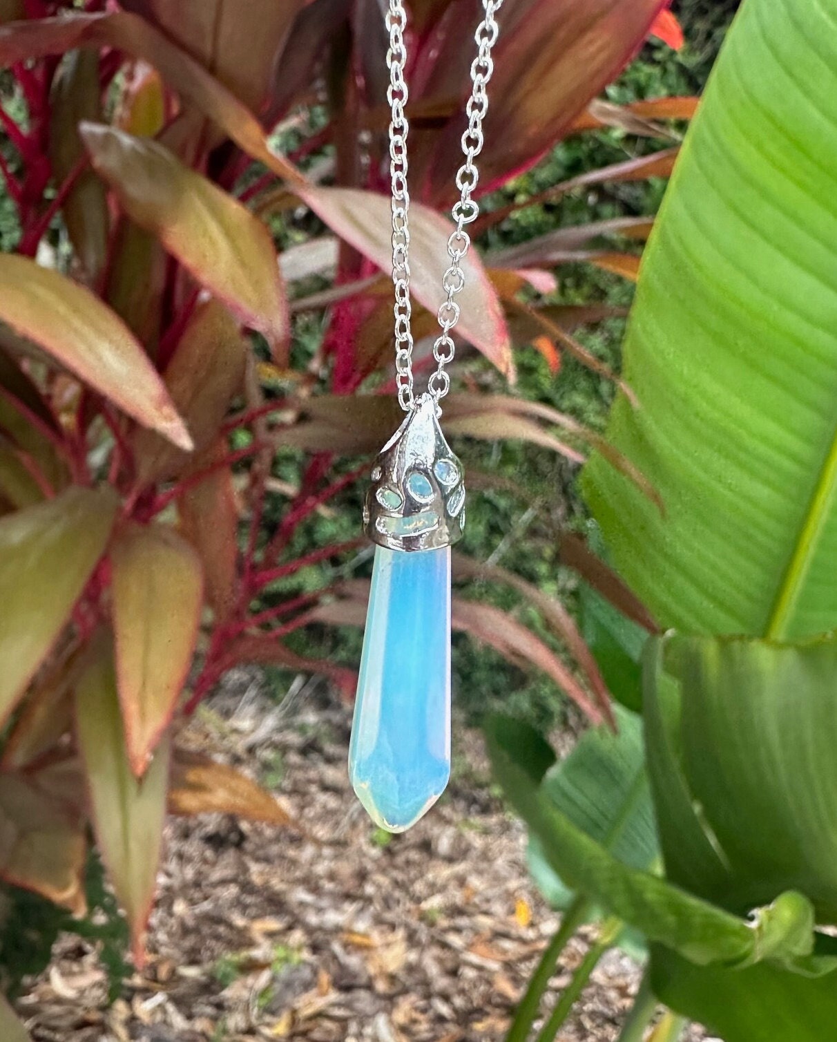 Opalite Thin Hexagon Pendant Necklace