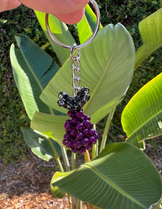 Beaded Purple Fig Fruit Keychain