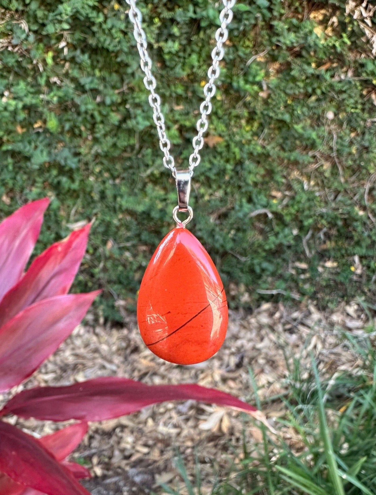 Red Jasper Teardrop Pendant Necklace