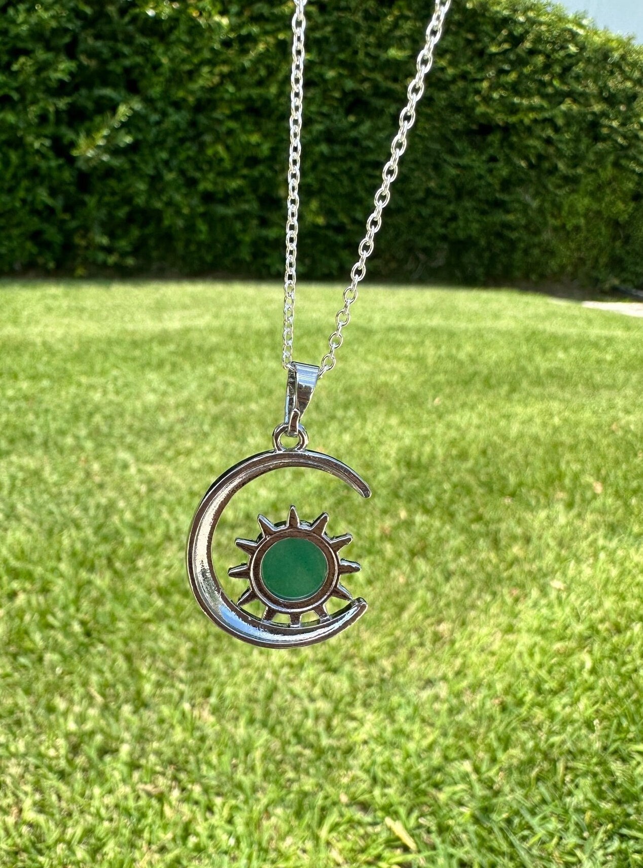 Green Aventurine Crescent Sun Pendant Necklace