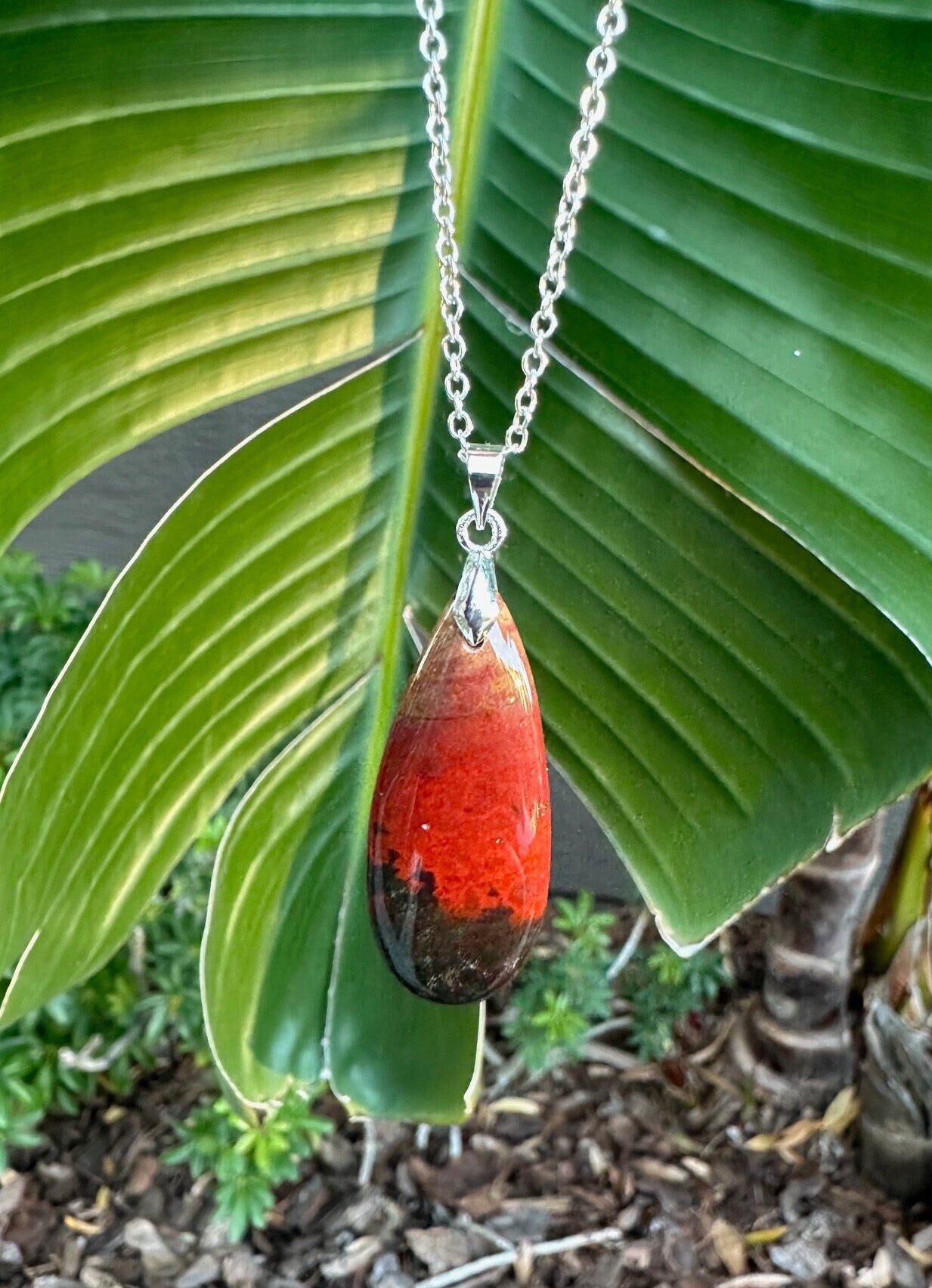 Indian Bloodstone Teardrop Pendant Necklace