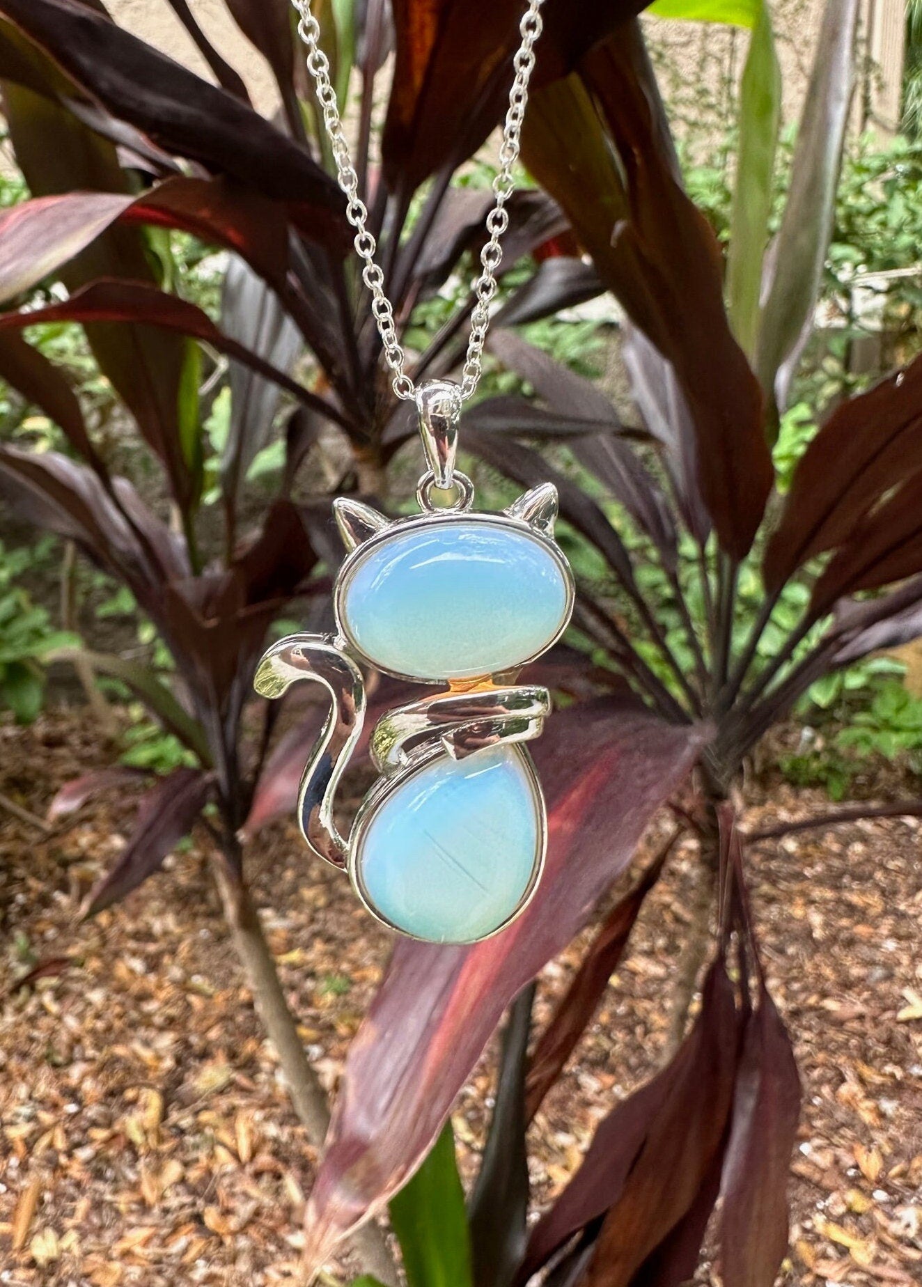 Large Opalite Cat Pendant Necklace