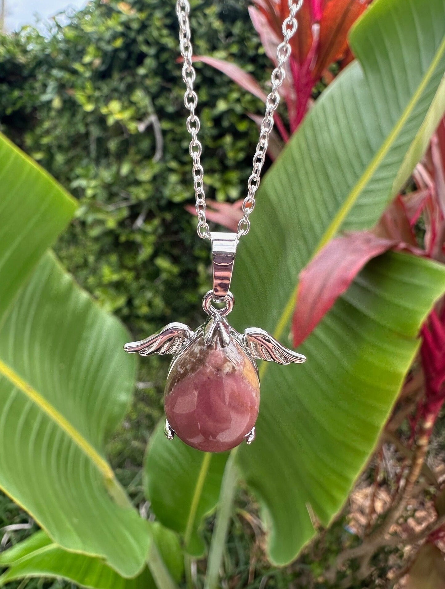 Rhodonite Angelic Egg Pendant Necklace