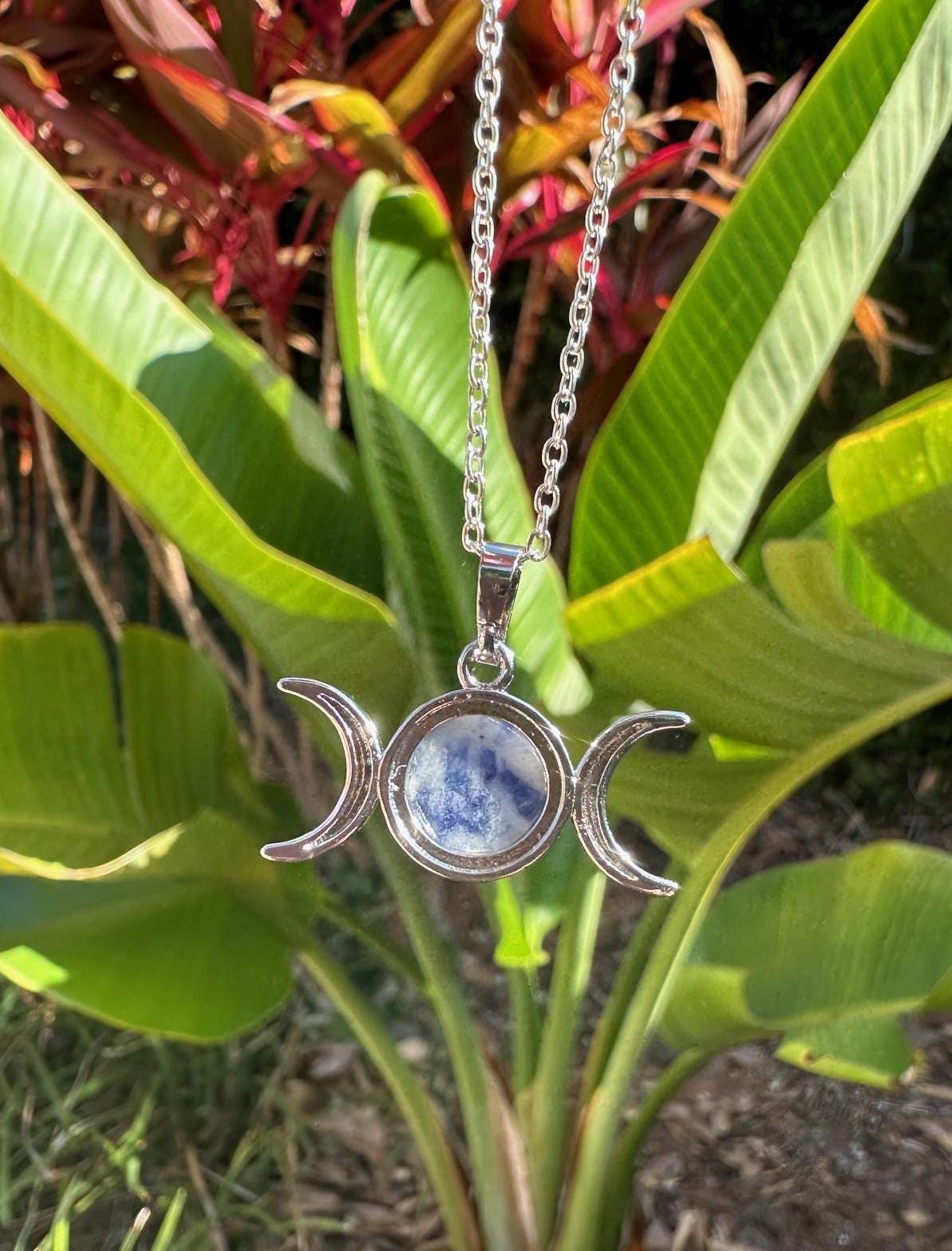 Dainty Sodalite Celestial 2 Moon Pendant Necklace