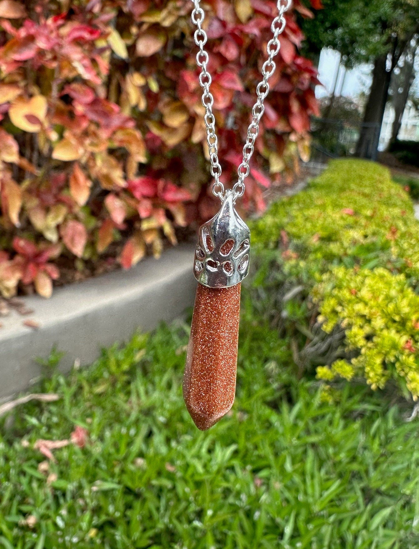 Goldstone Thin Hexagon Pendant Necklace
