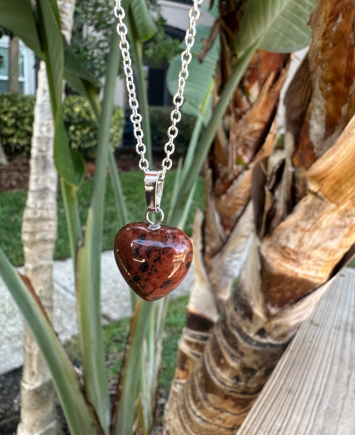 Mahagony Obsidian Heart Pendant Necklace