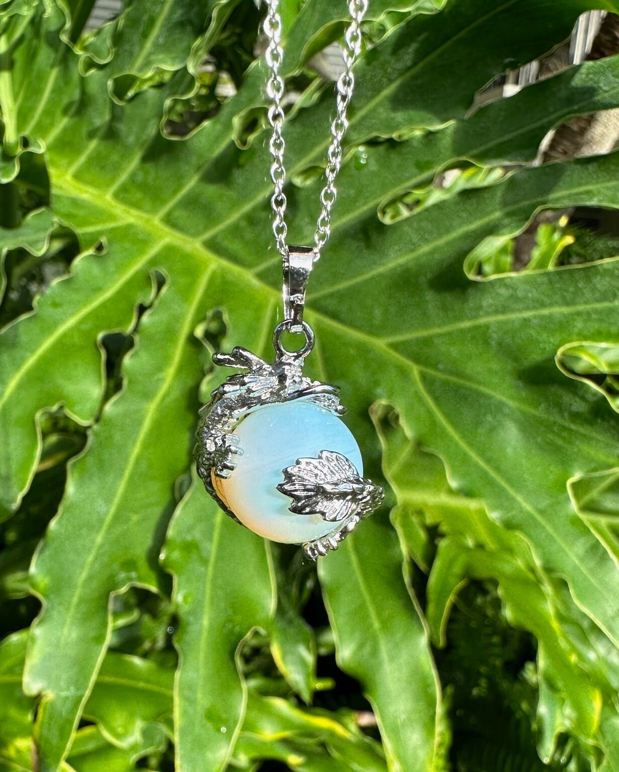 Opalite Dragon Ball Pendant Necklace