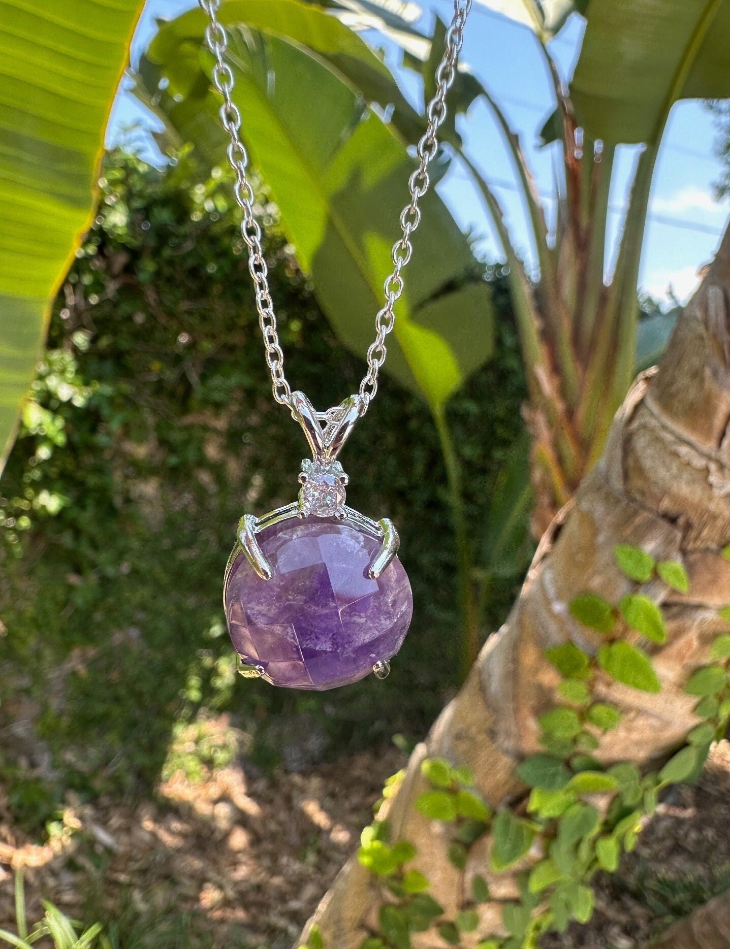Amethyst Prism Pendant Necklace