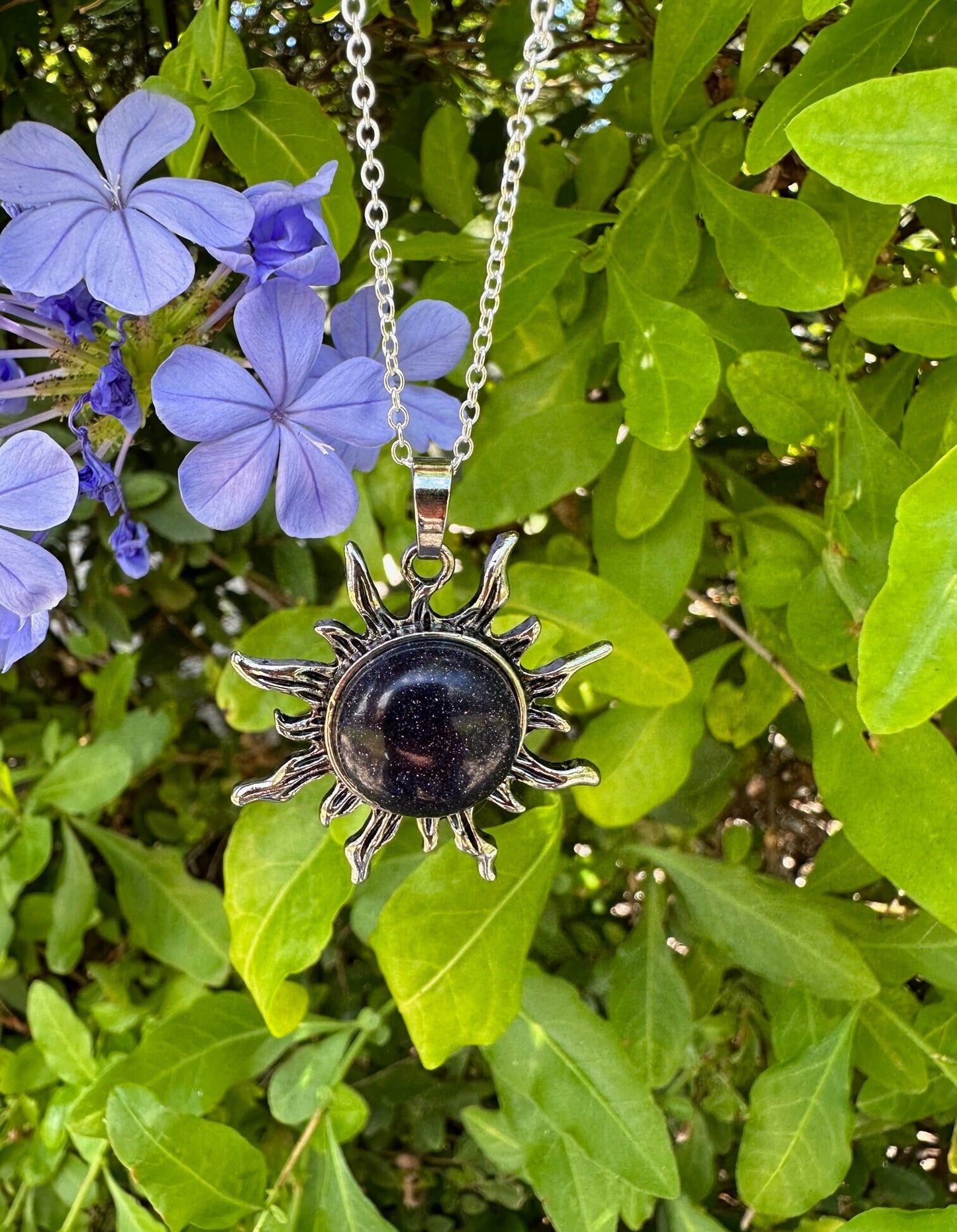 Blue Goldstone Sun Necklace