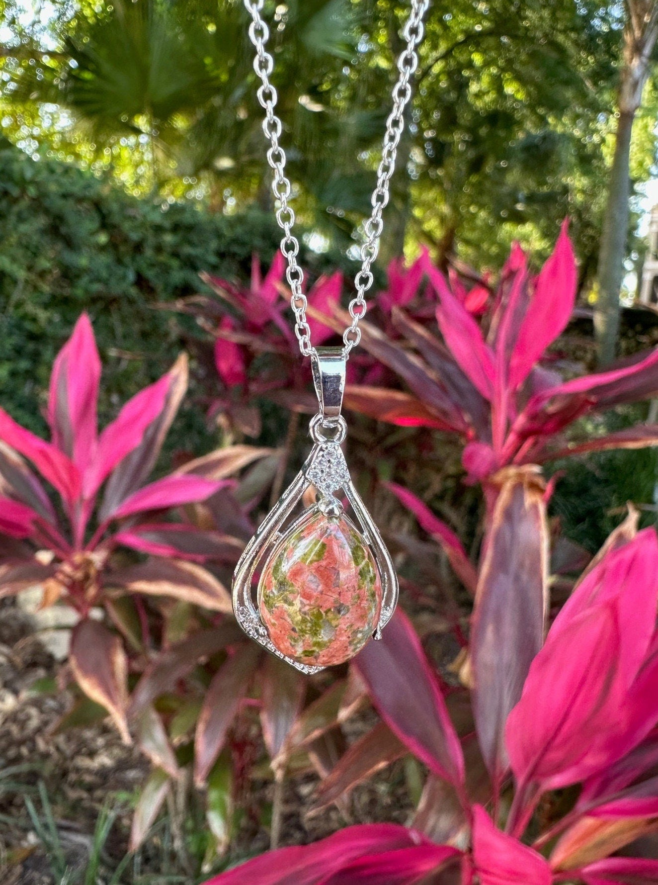 Unakite Rhombus Pendant Necklace