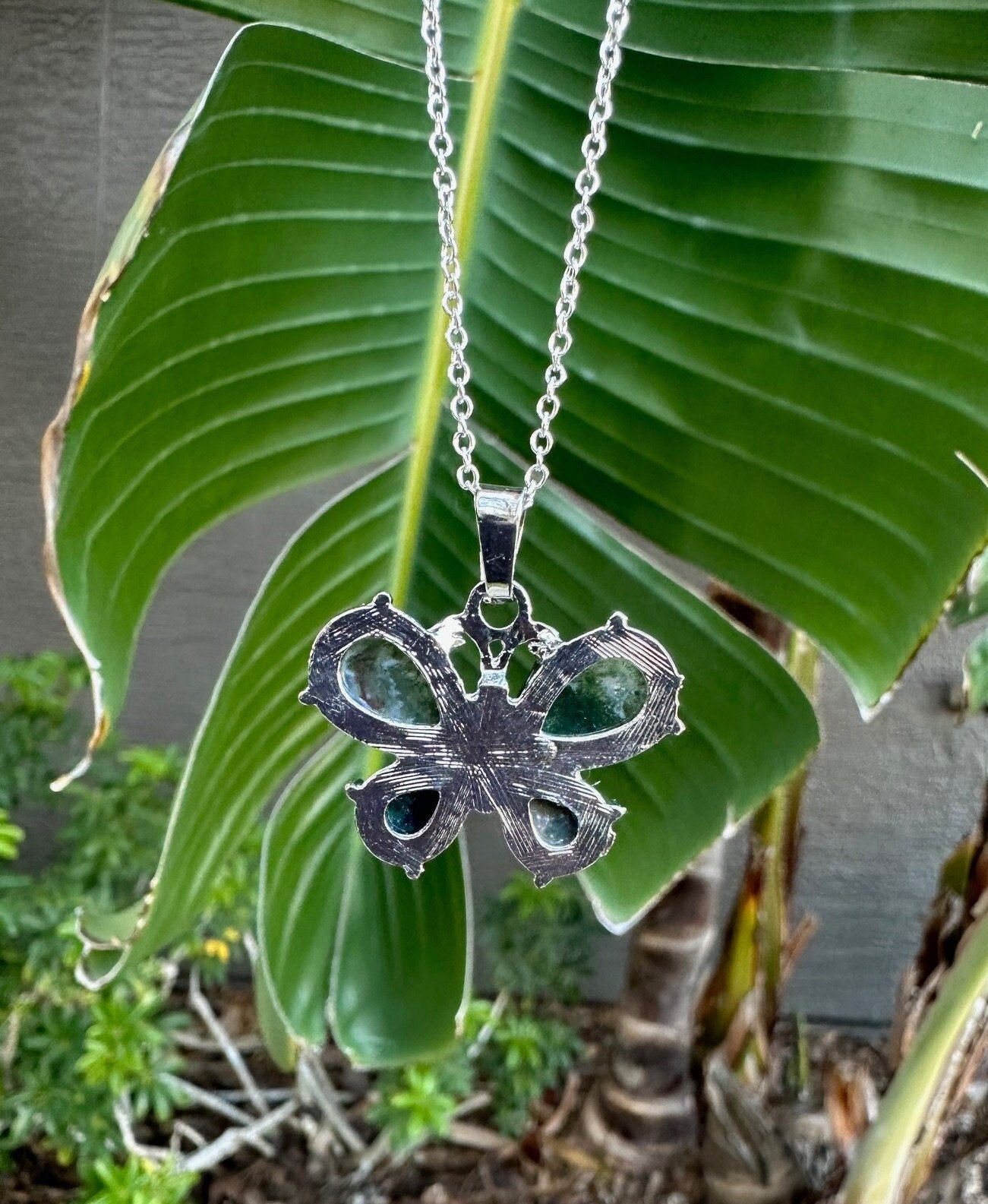 Indian Agate Butterfly Pendant Necklace