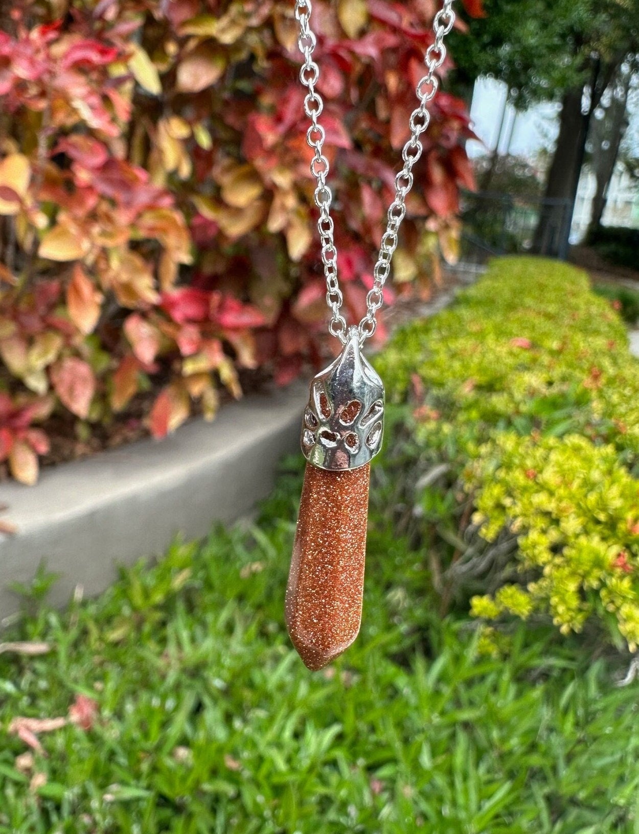 Goldstone Thin Hexagon Pendant Necklace