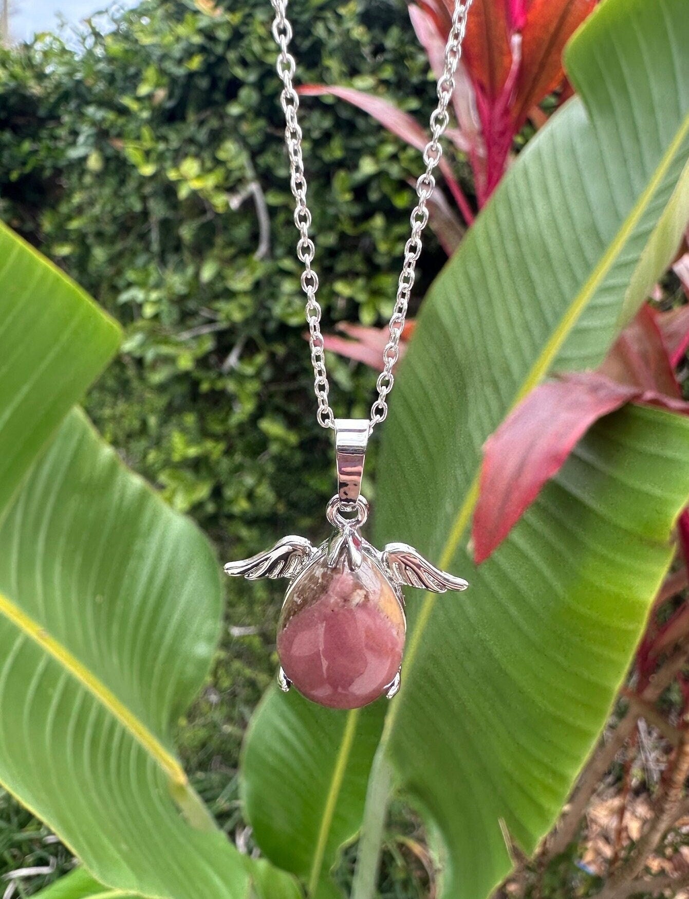 Rhodonite Angelic Egg Pendant Necklace