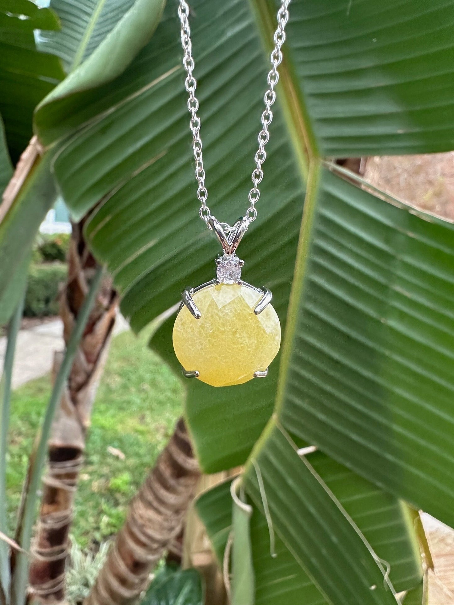 Yellow Jade Prism Pendant Necklace