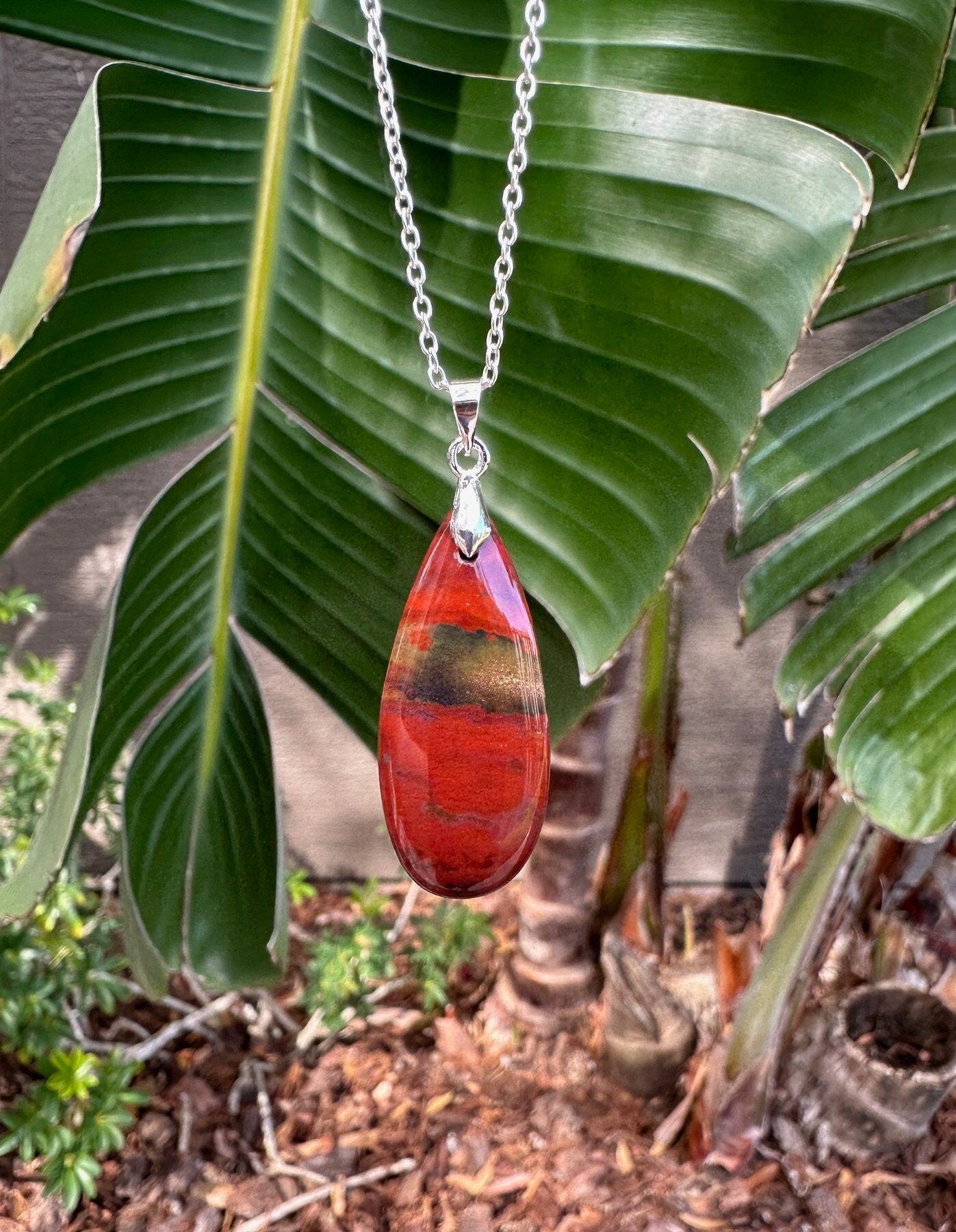 Indian Bloodstone Teardrop Pendant Necklace