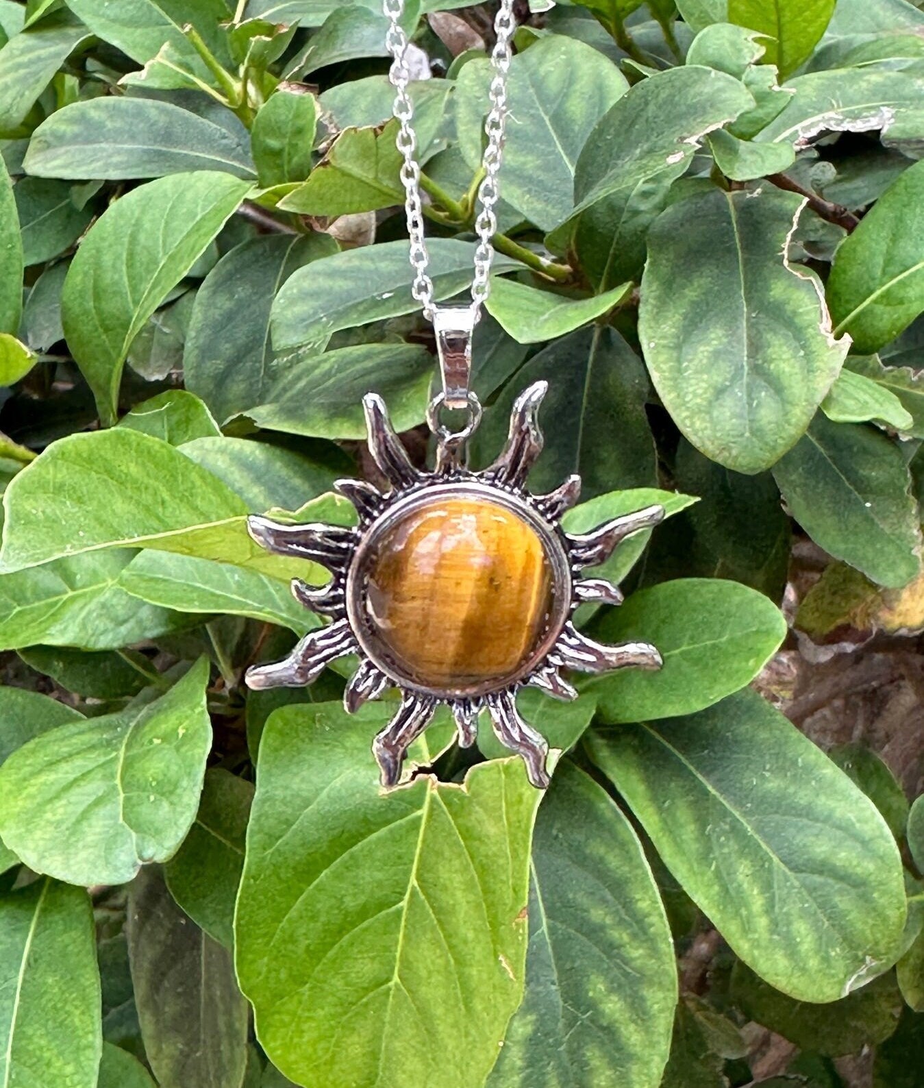Tiger Eye Sun Pendant Necklace