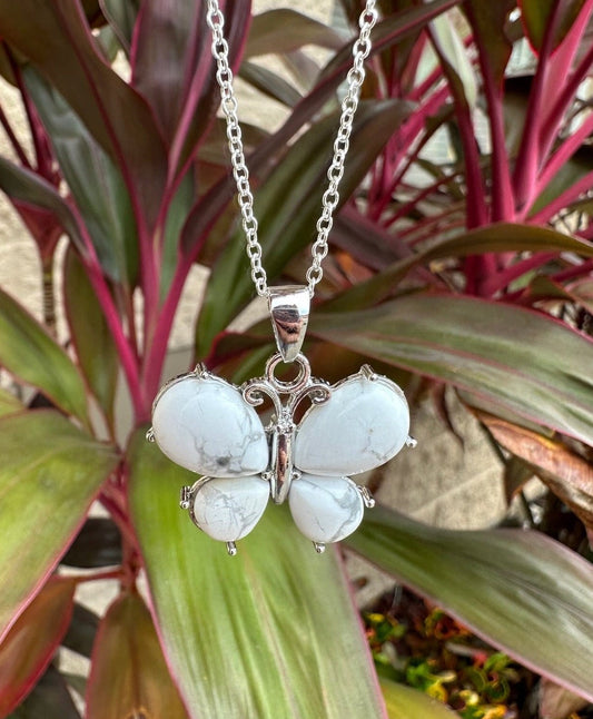 Howlite Butterfly Pendant Necklace