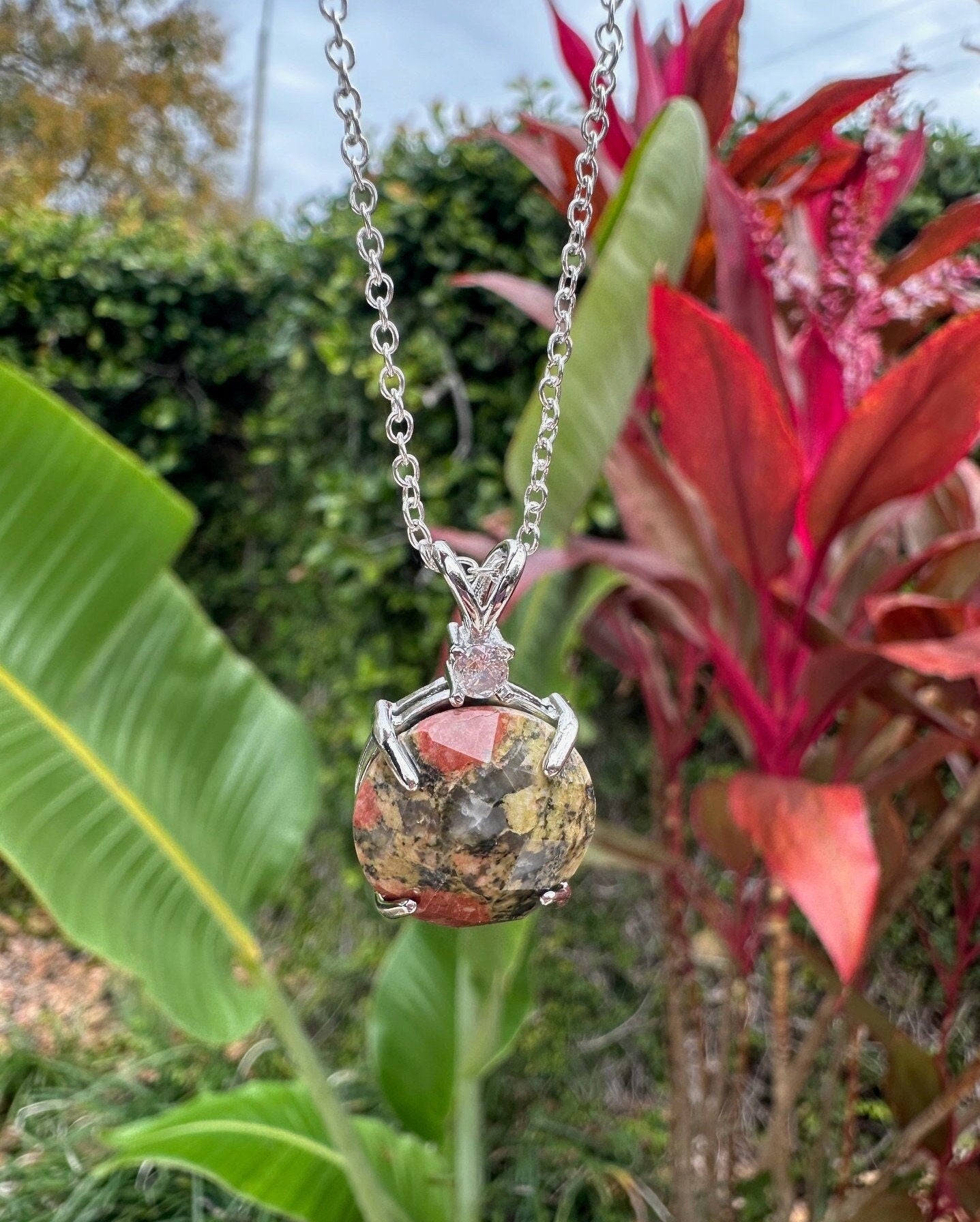 Unakite Prism Pendant Necklace