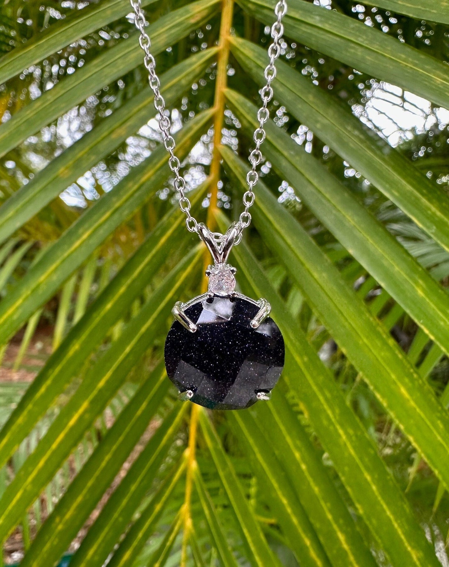 Blue Goldstone Prism Pendant Necklace