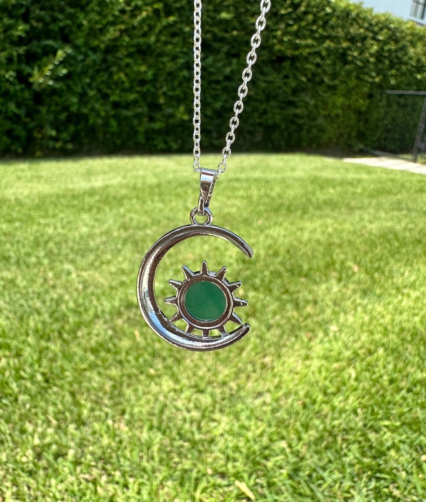 Green Aventurine Crescent Sun Pendant Necklace