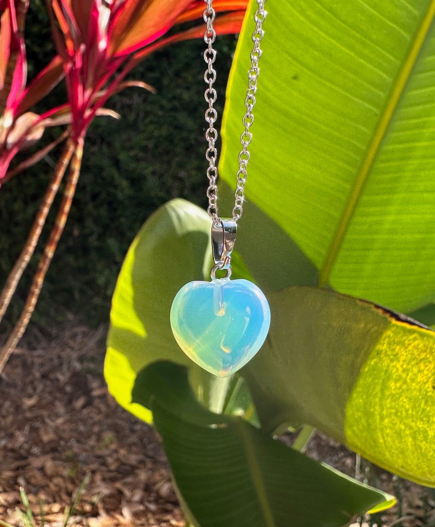 Dainty Opalite Heart Pendant Necklace
