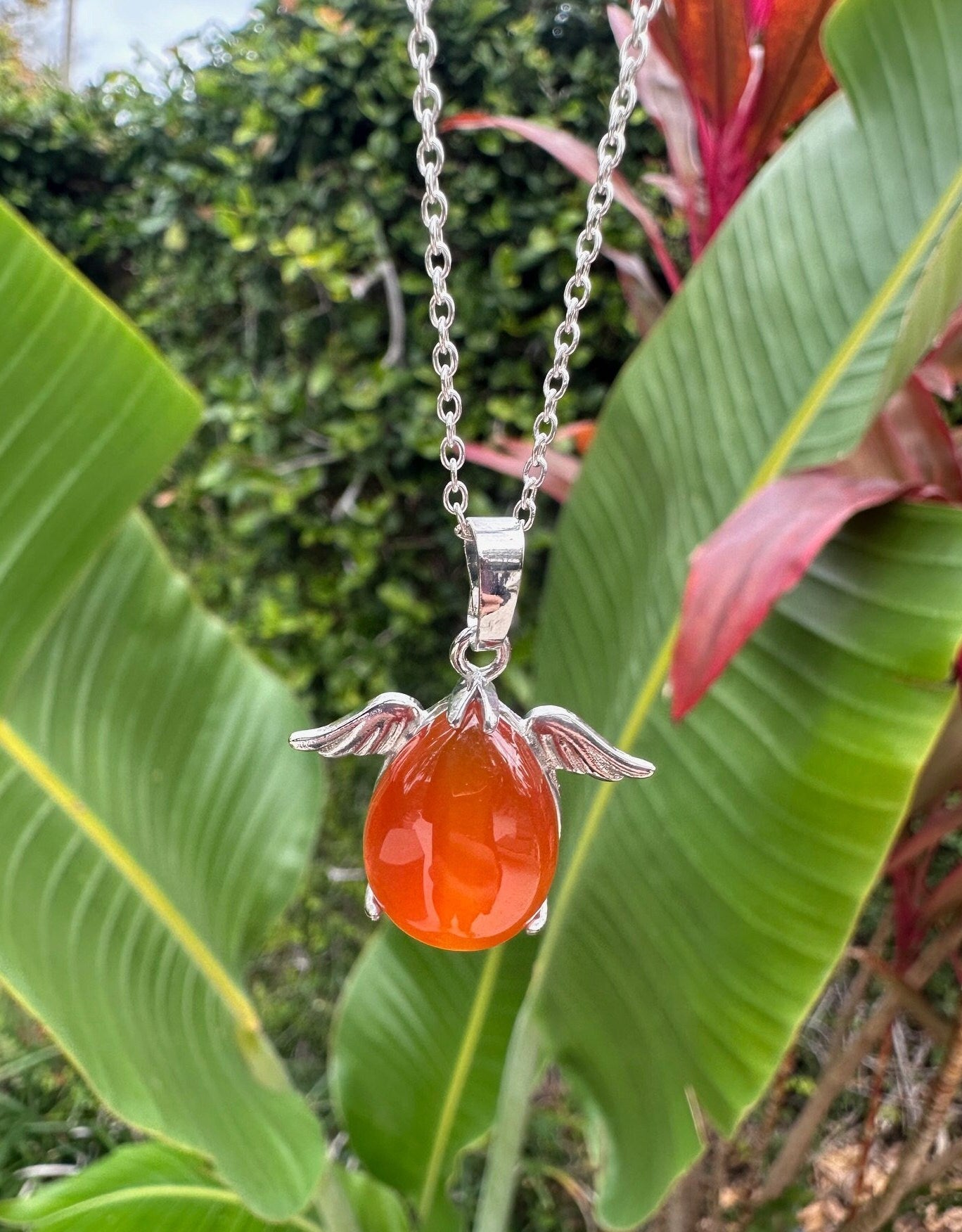 Carnelian Angelic Egg Pendant Necklace