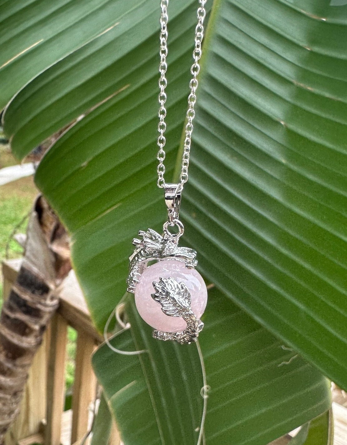 Rose Quartz Dragon Ball Pendant Necklace