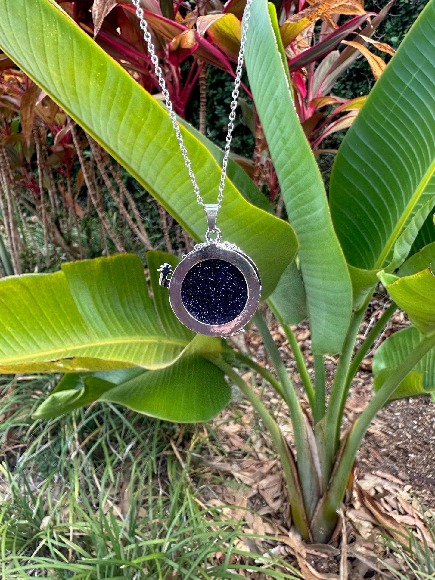 Blue Goldstone Dragon Flat Pendant Necklace