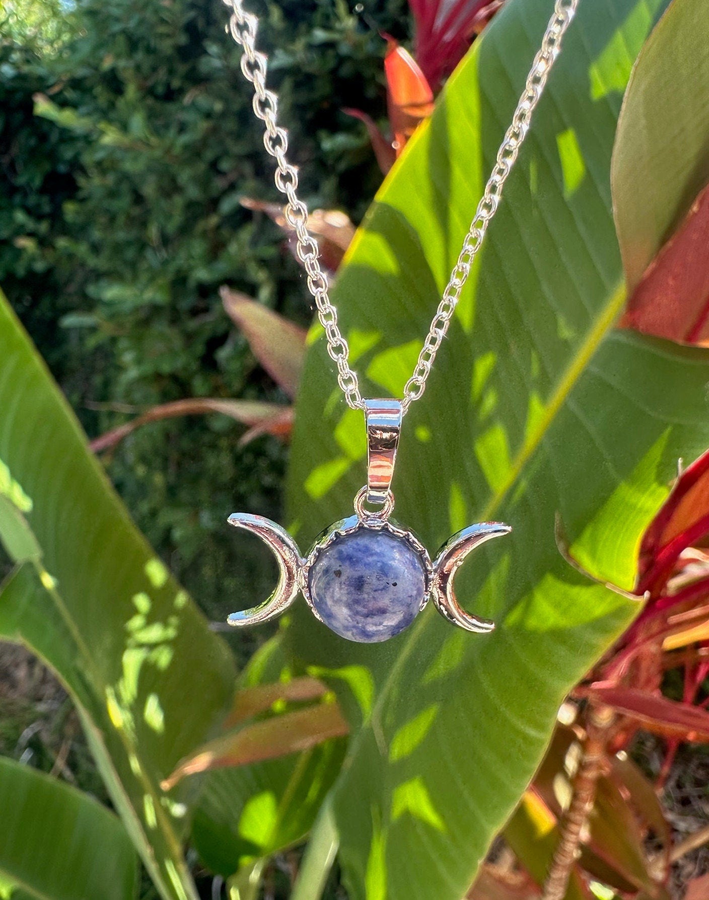 Blue Spot Jasper Celestial 2 Moon Pendant Necklace