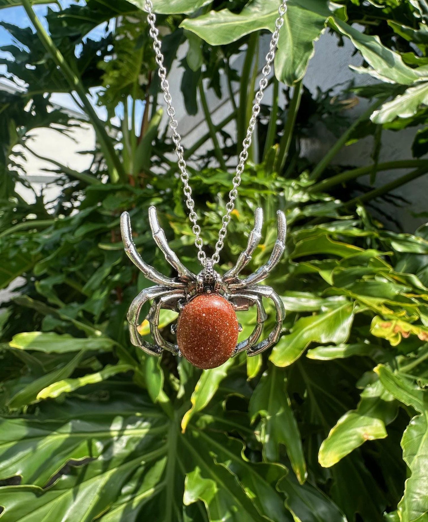 Goldstone Spider Brooch Necklace
