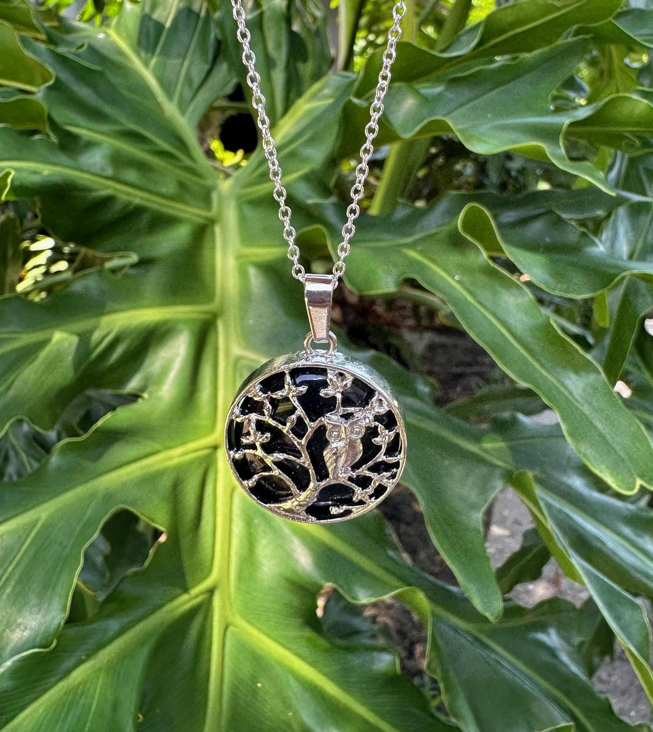 Blue Goldstone Owl Necklace