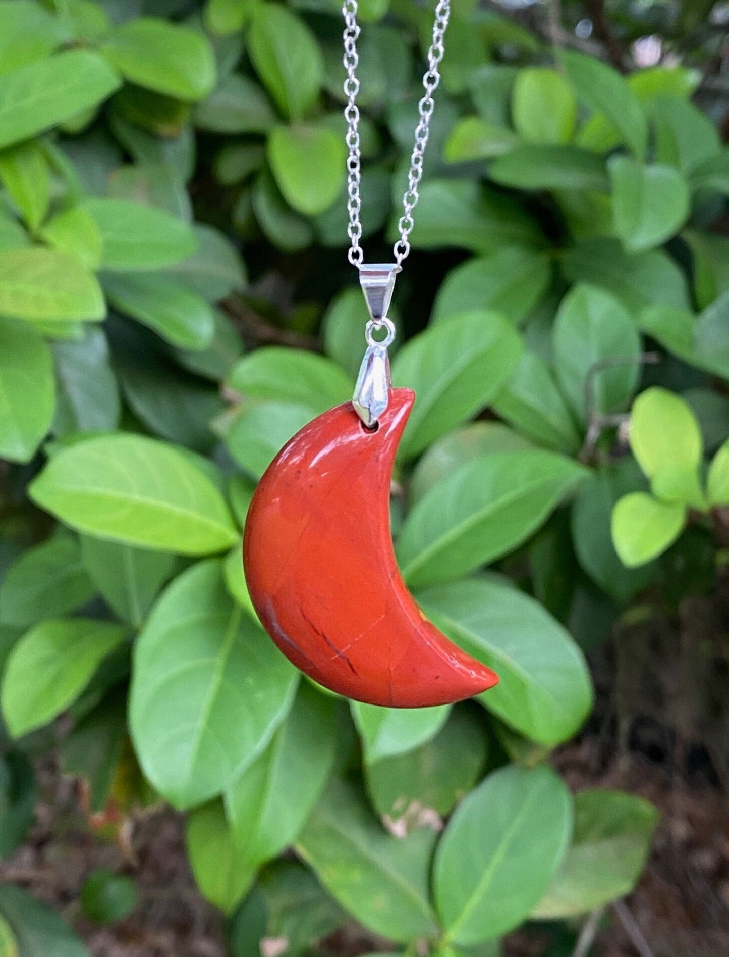 Red Jasper Moon Pendant Necklace