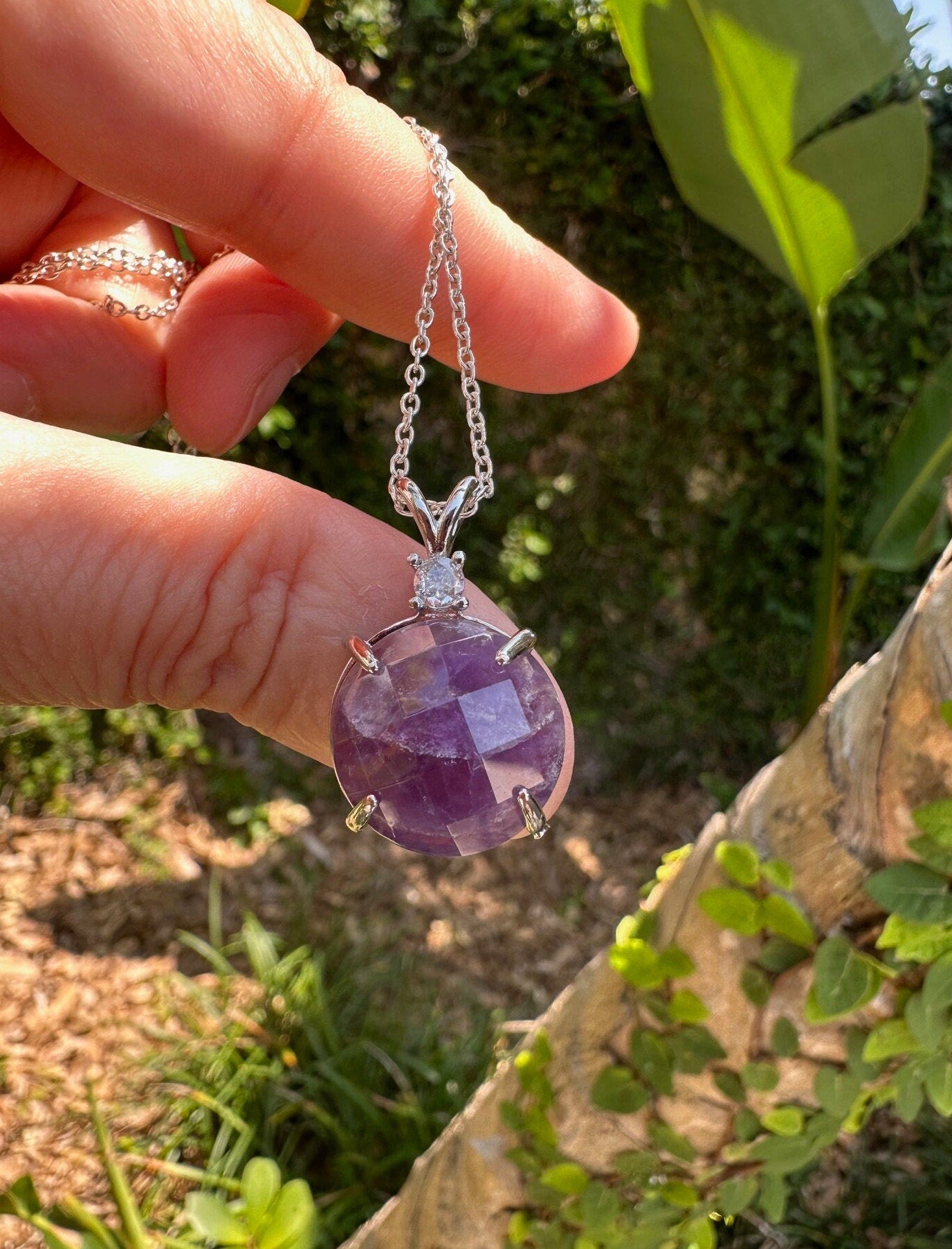 Amethyst Prism Pendant Necklace