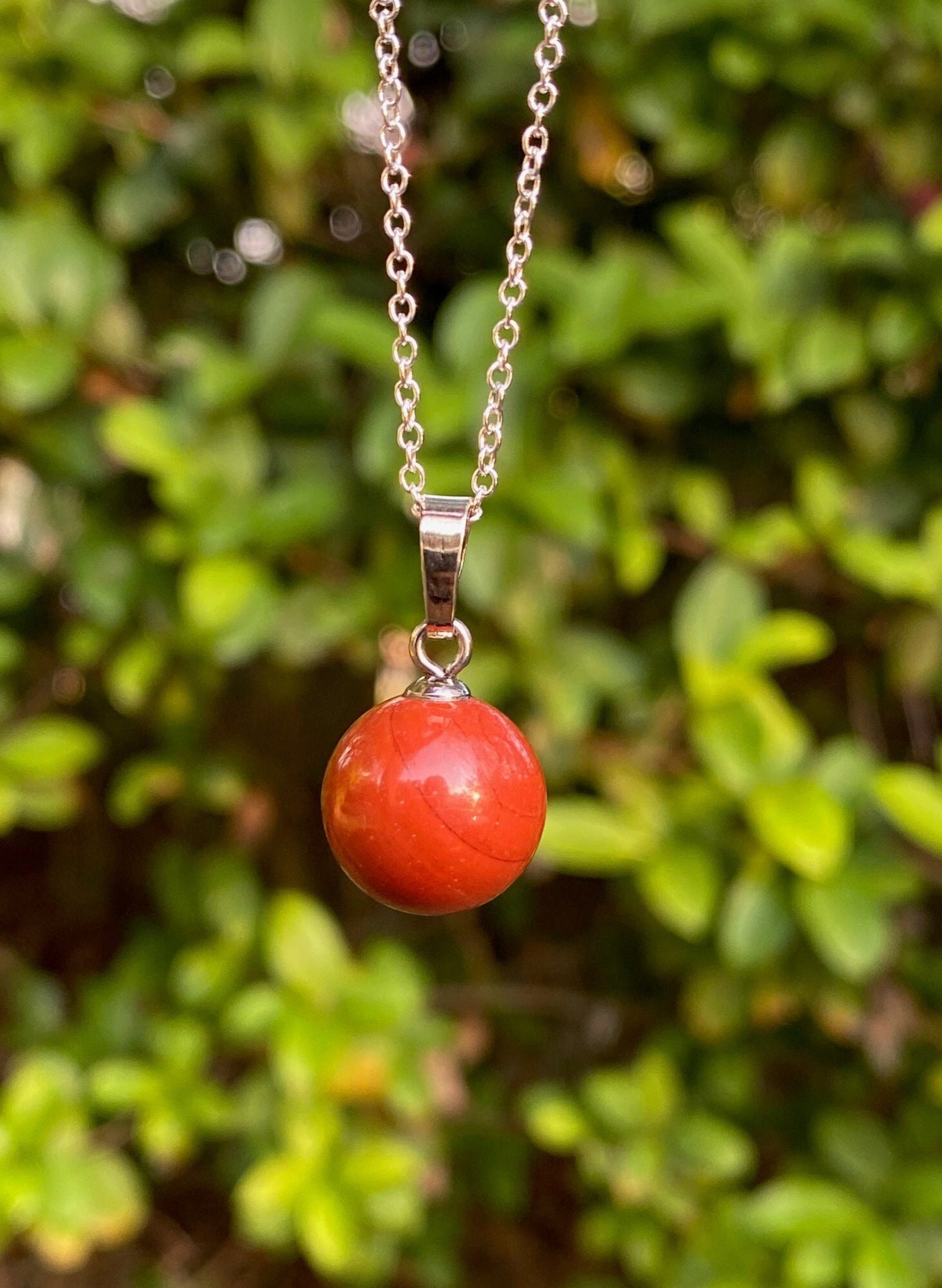 Dainty Red Jasper Ball Necklace