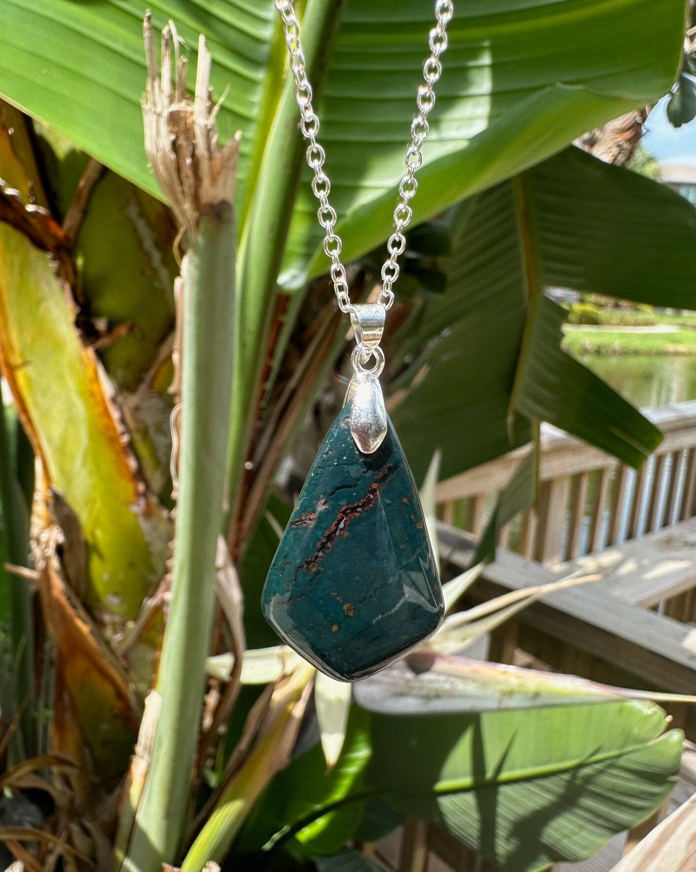 Indian Bloodstone Shield Pendant Necklace