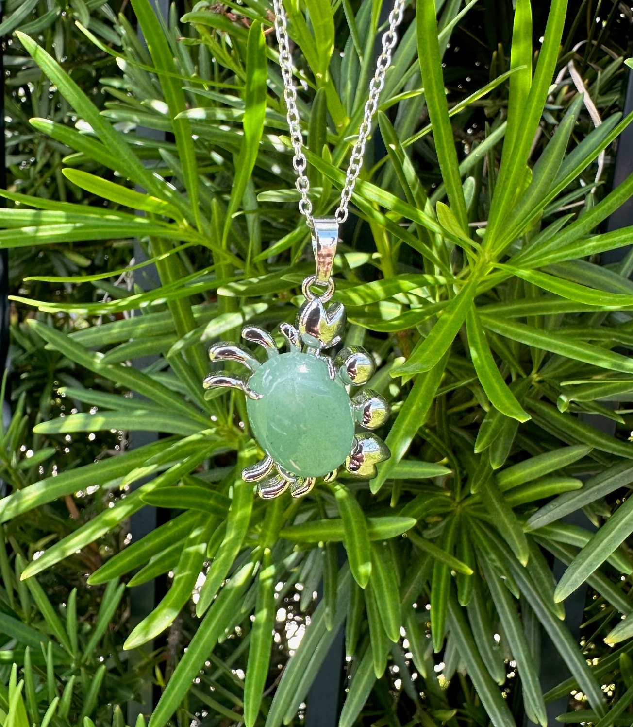 Green Aventurine Crab Pendant Necklace