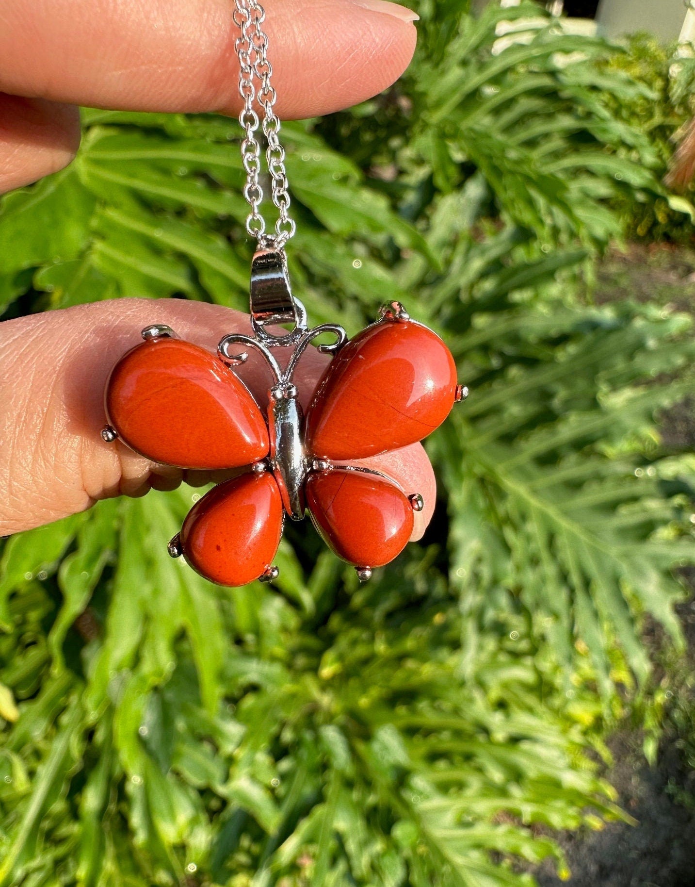 Red Jasper Butterfly Pendant Necklace
