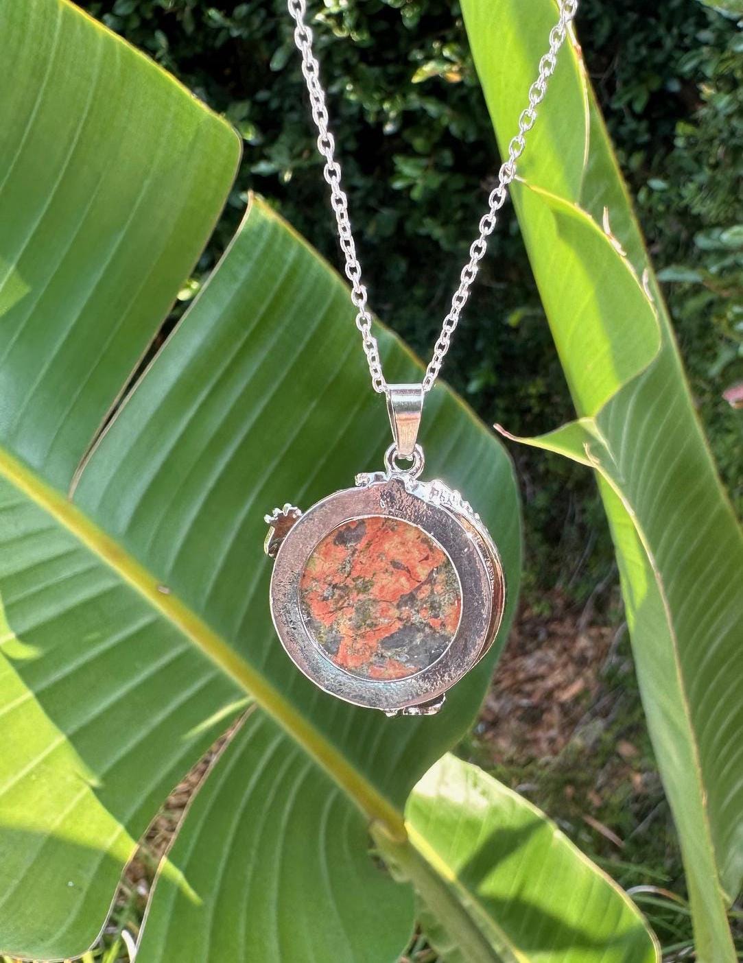 Orange Unakite Dragon Flat Pendant Necklace