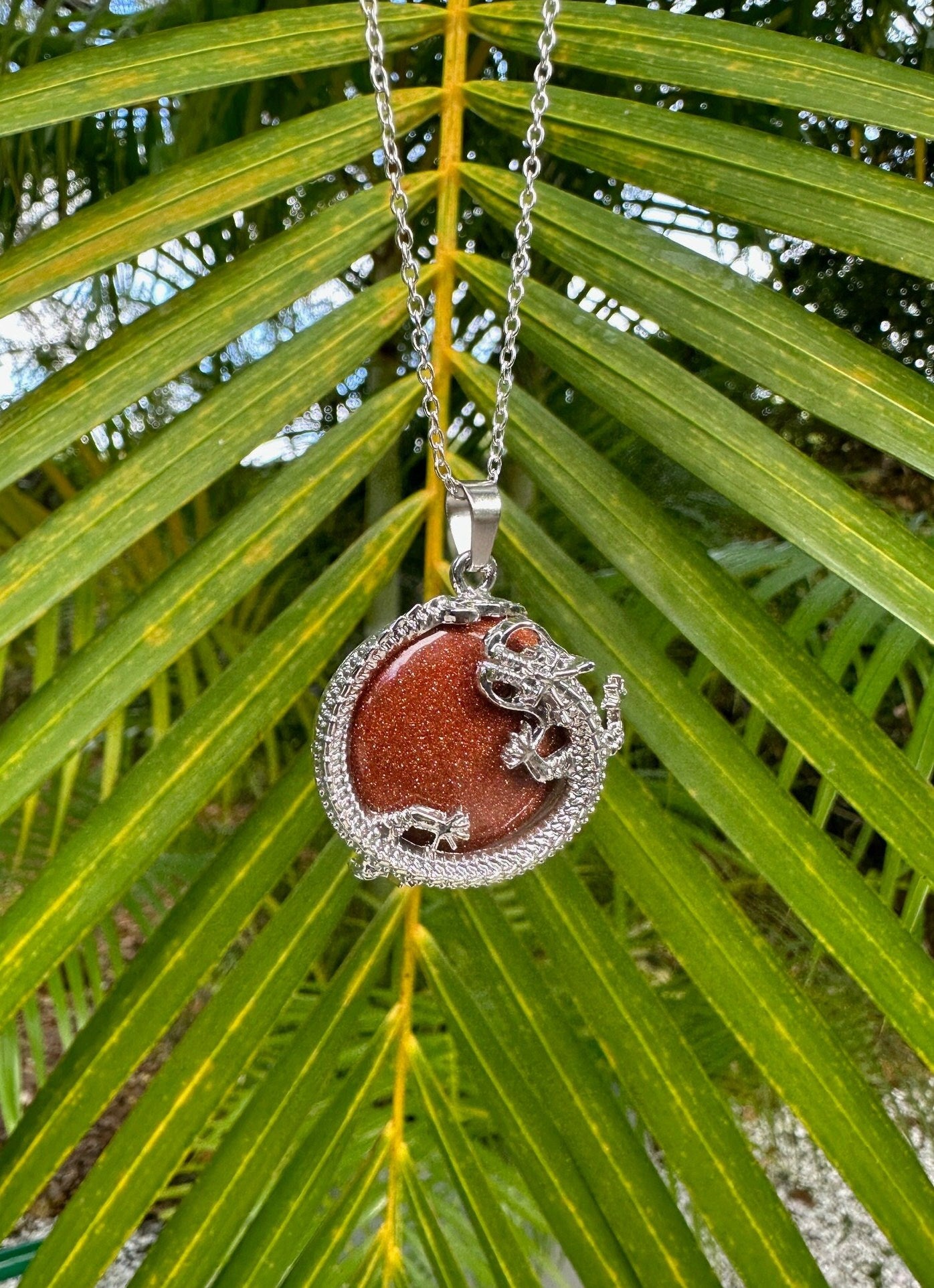 Goldstone Dragon Flat Pendant Necklace