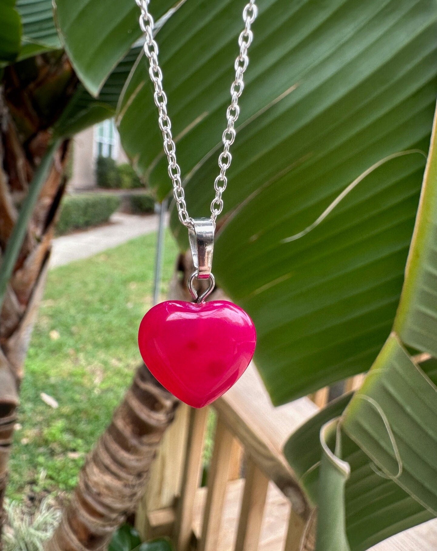 Dainty Pink Agate Heart Pendant Necklace
