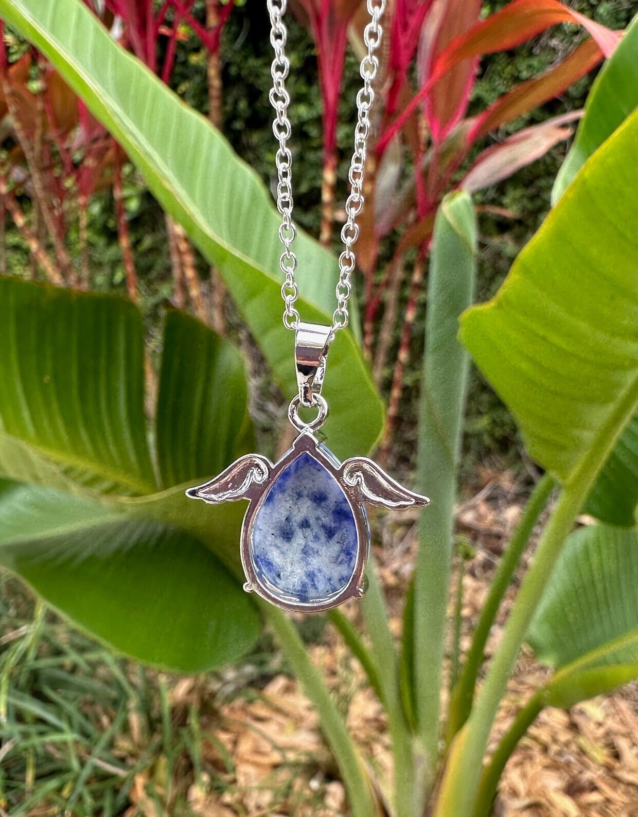 Blue Spot Jasper Angelic Egg Pendant Necklace