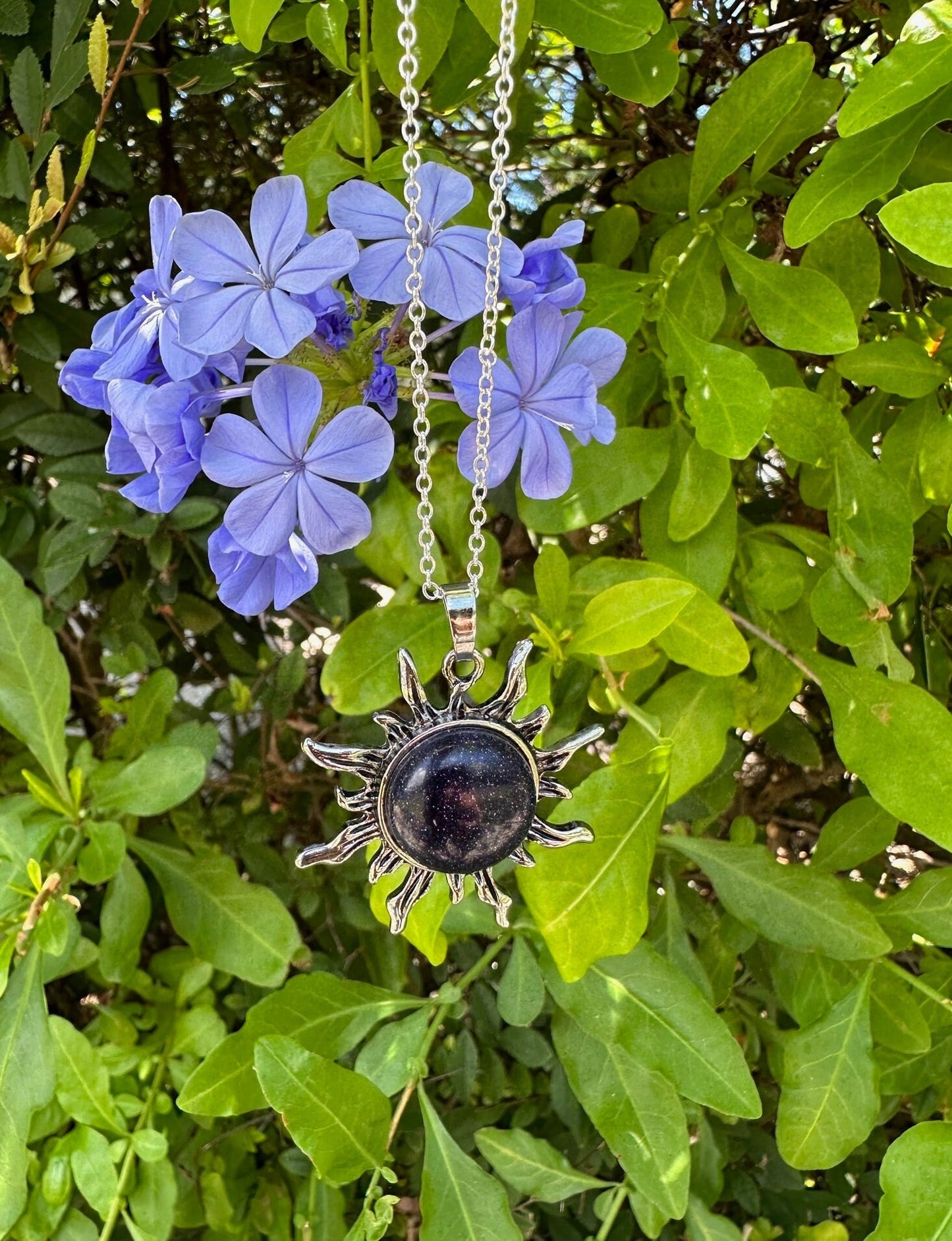 Blue Goldstone Sun Necklace