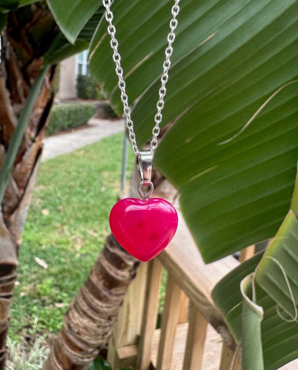 Dainty Pink Agate Heart Pendant Necklace