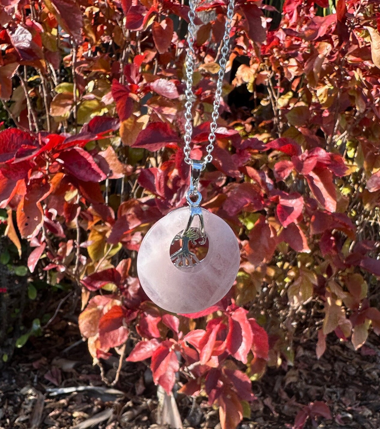 Rose Quartz Tree of Life Pendant Necklace