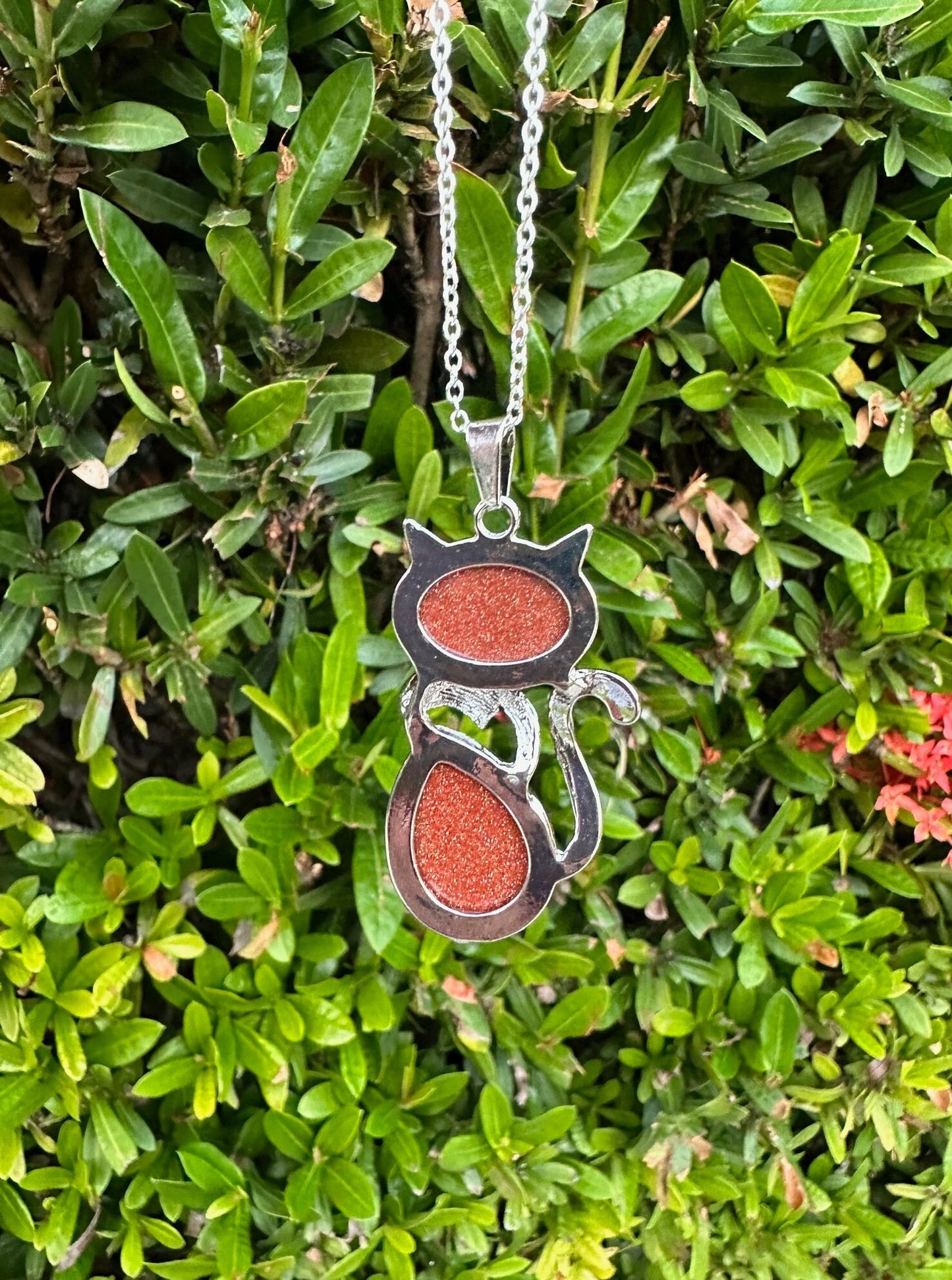 Large Goldstone Cat Pendant Necklace