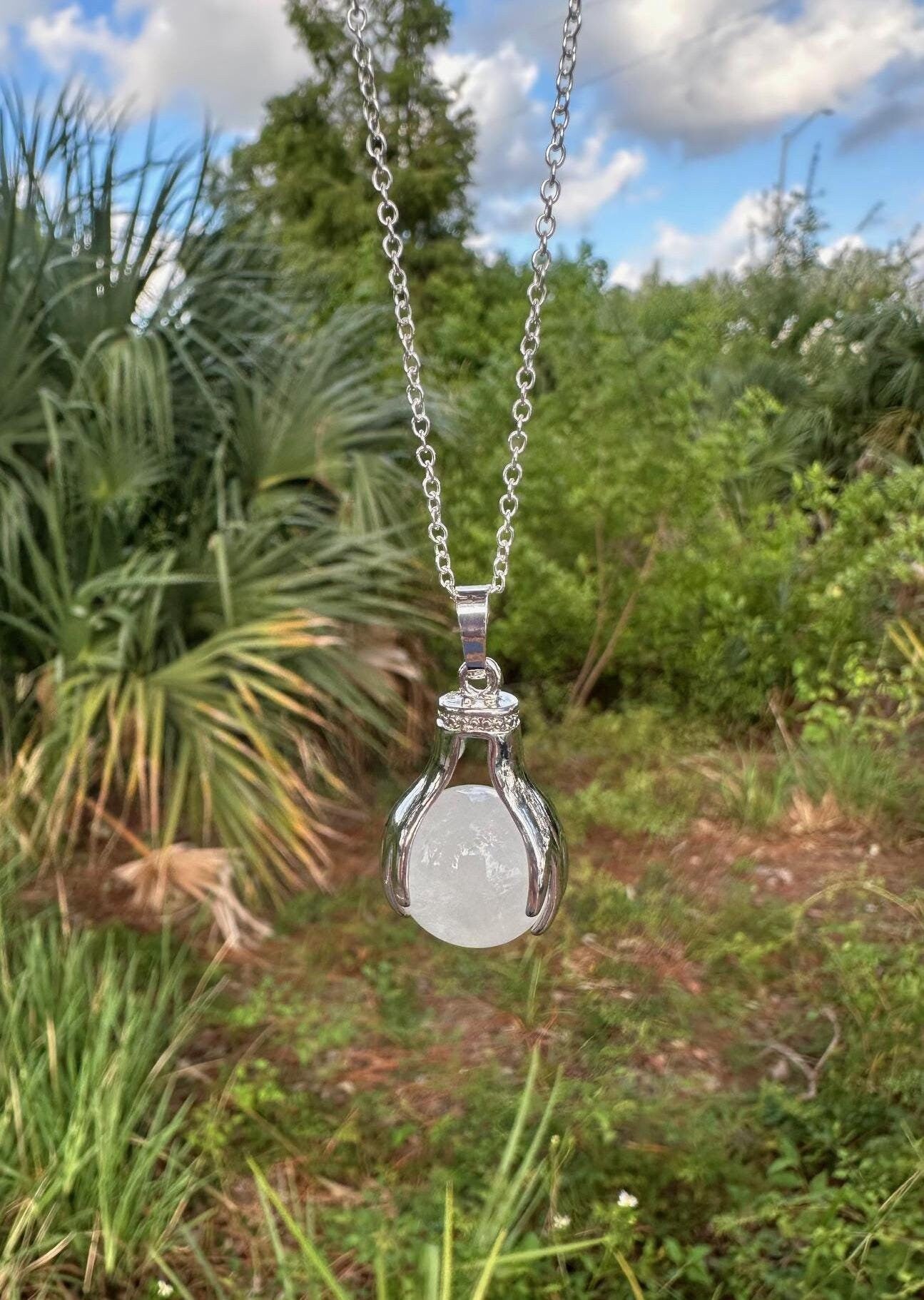 Clear Quartz Hands Necklace