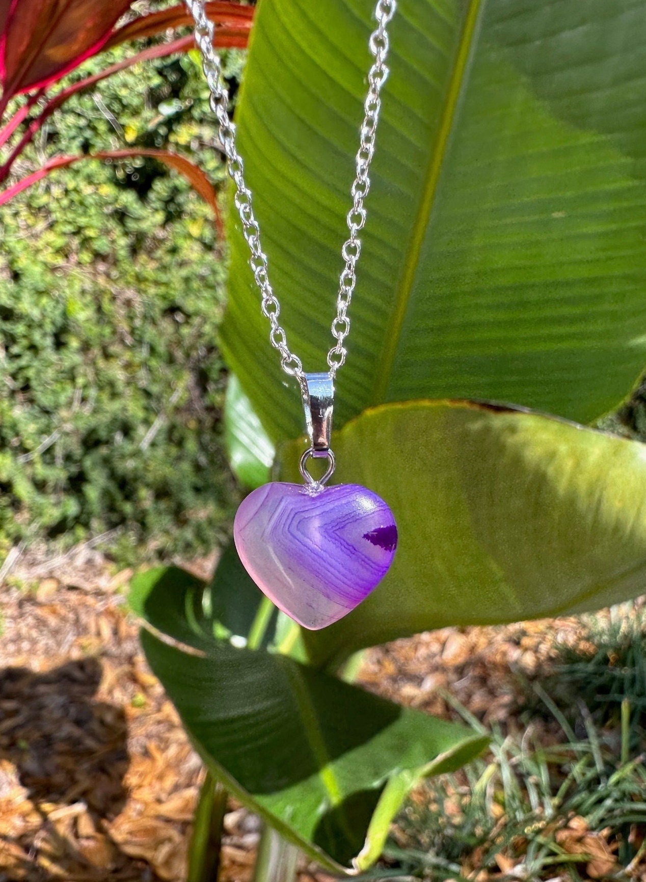 Purple Agate Heart Pendant Necklace